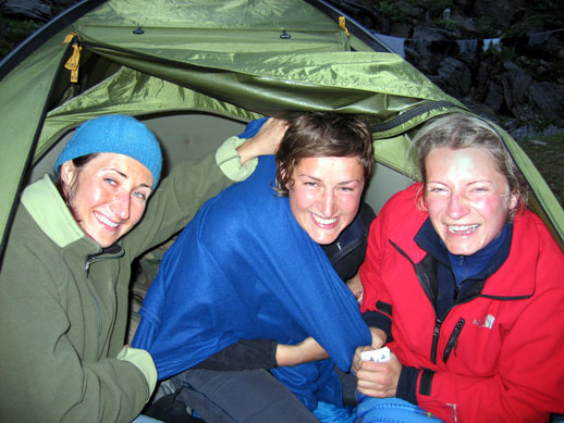 Iza, Karolina and Anna enjoy life in the tent.