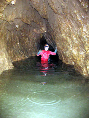 Anna in the freezing cold water.